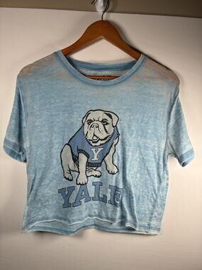 Yale University S Womens Crop Tee Bulldog Burnout Light Blue Ivy League Preppy